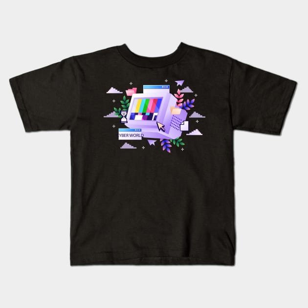 Retro Computer Cyber World Kids T-Shirt by Mako Design 